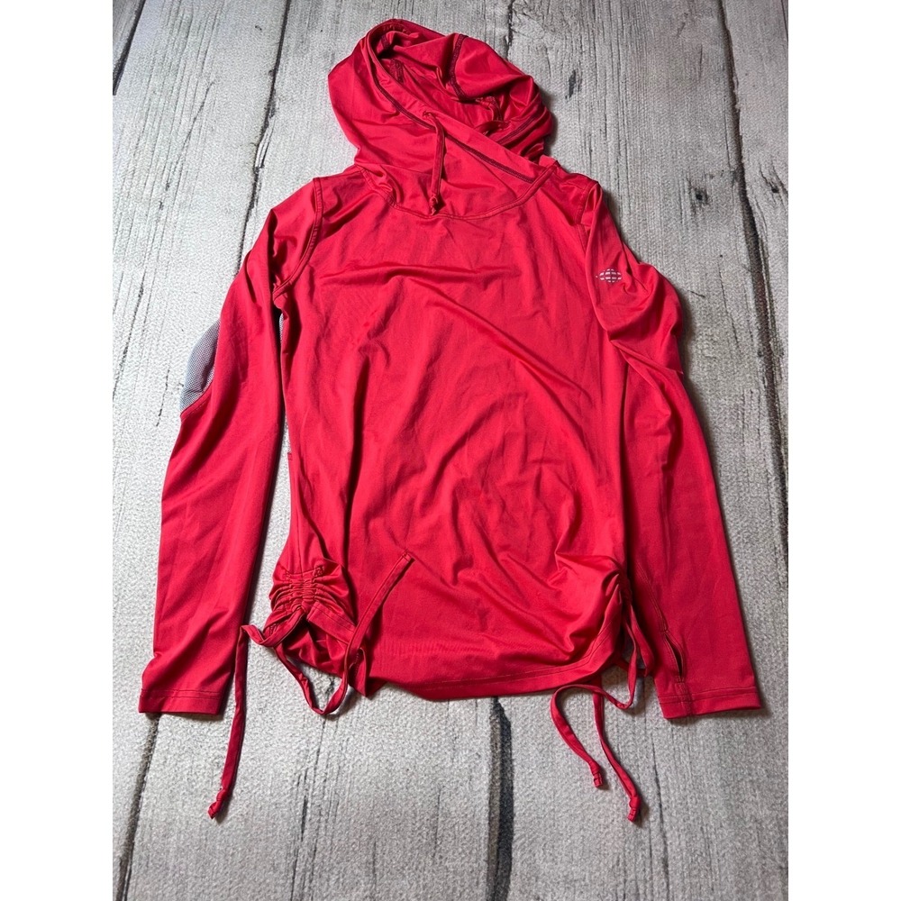 ExOfficio‎ Sol Cool Hoodie Womens XS Red Cinch Sides Zipper Pocket
